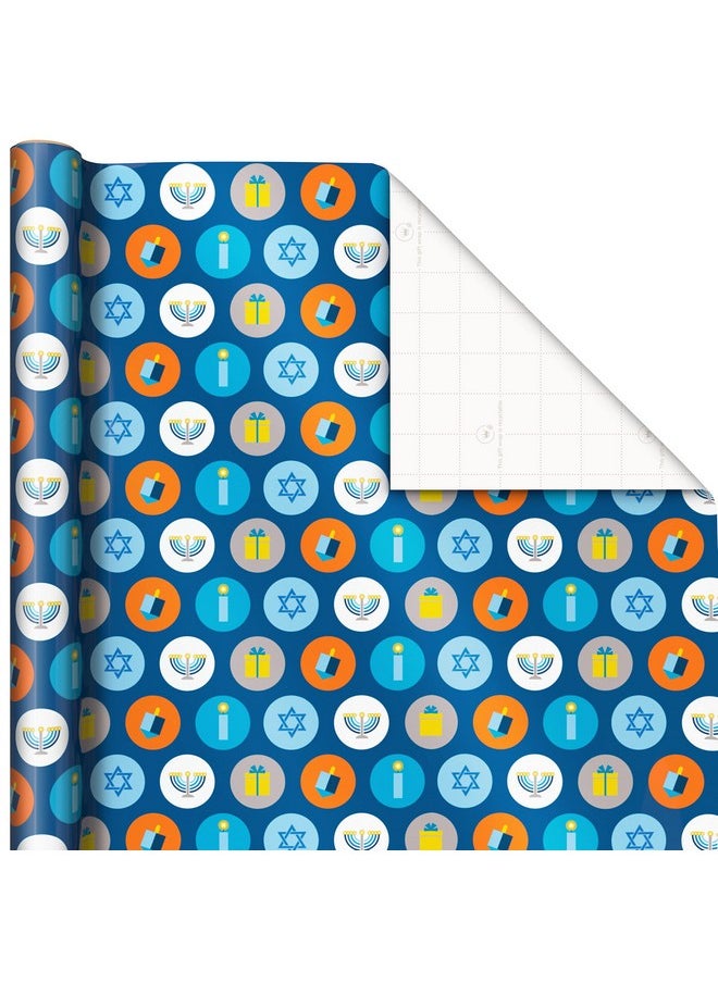 Hallmark Tree Of Life Hanukkah Wrapping Paper With Cutlines On Reverse (3 Rolls 120 Sq. Ft. Total) Blue And Gold Star Of David Menorahs Candles Dreidels  - Image 5