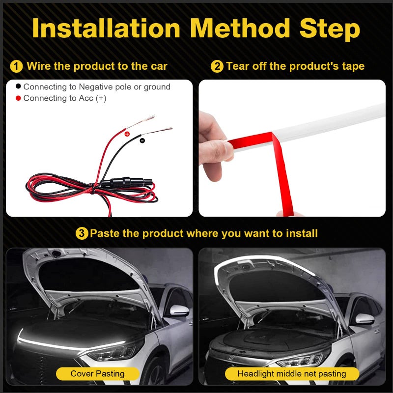 Tinsky Hood Light LED Strip, Exterior Flexible Strip White Lights, Dynamic Running Light for Car, Truck, SUV (71 Inch) - Image 5