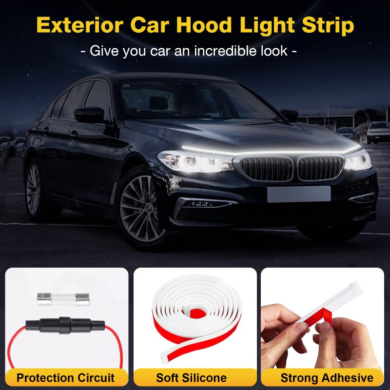 Tinsky Hood Light LED Strip, Exterior Flexible Strip White Lights, Dynamic Running Light for Car, Truck, SUV (71 Inch) - Image 2