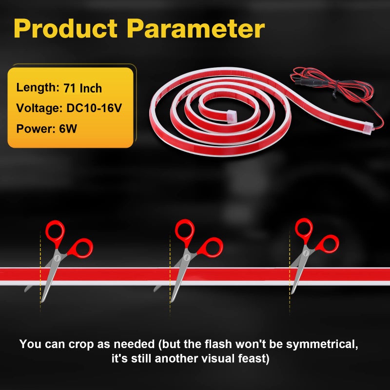 Tinsky Hood Light LED Strip, Exterior Flexible Strip White Lights, Dynamic Running Light for Car, Truck, SUV (71 Inch) - Image 3