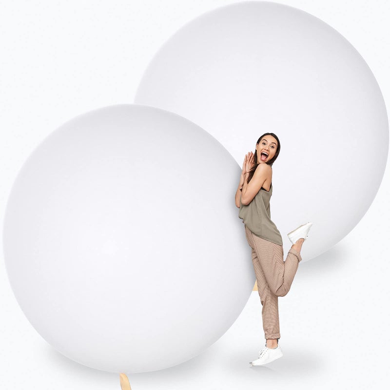 Leitee 2 Pcs 72 Inch Giant Balloons Round Latex Large Human Egg Jumbo Balloons Inflatable Air Decorations for Birthday Party Wedding Engagement(White) - Image 1