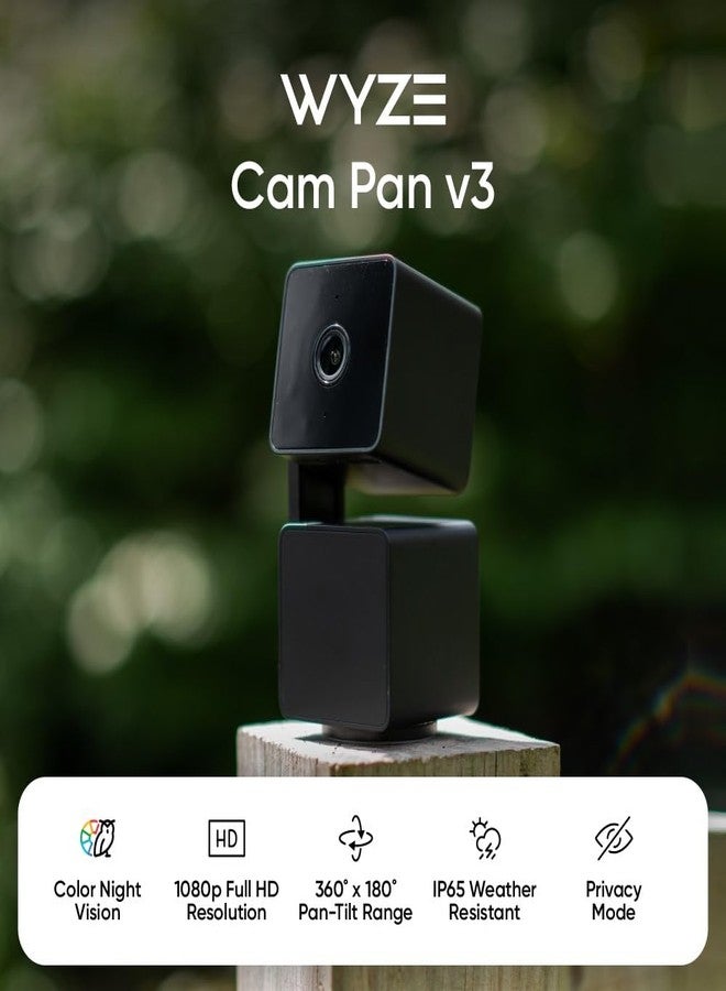 WYZE Cam Pan v3 Indoor/Outdoor IP65 1080P 360° Pan/Tilt/Zoom WiFi Smart Home Security Camera, Motion Tracking for Baby/Pet, Color Night Vision, Works with Alexa & Google, Free Expert Setup (Renewed) - Image 2