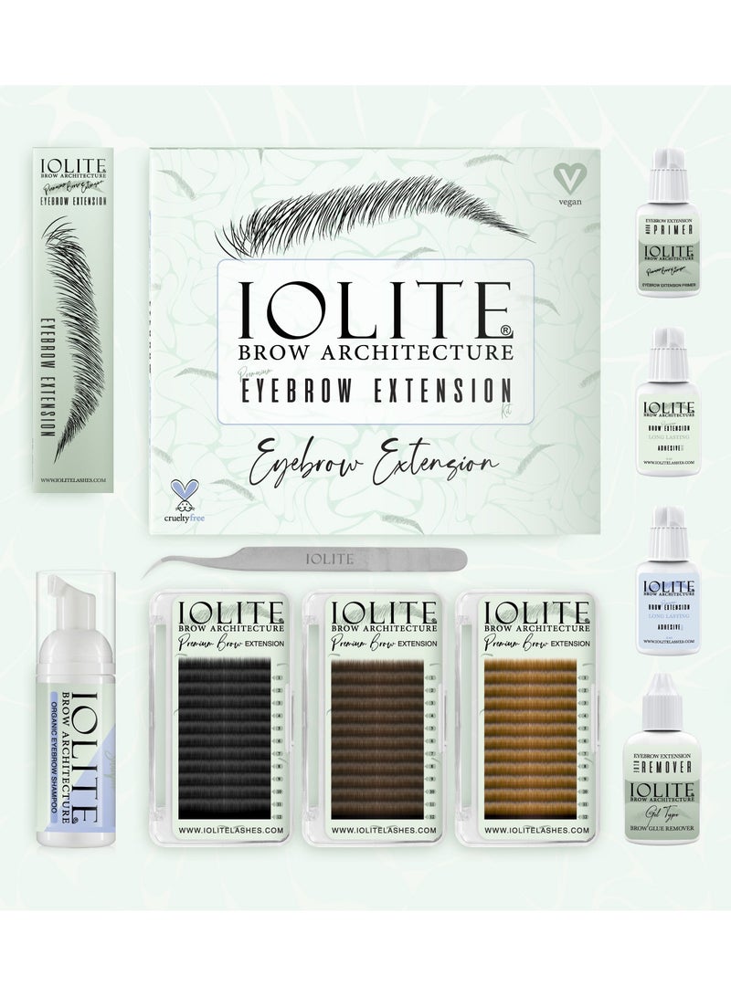 IOLITE طقم تمديدات الحواجب الفاخرة 3 صواني من حواجب المنك بأطوال مختلطة بني فاتح بني داكن أسود مع غراء ومزيل وملقط وشامبو للحواجب - Image 1