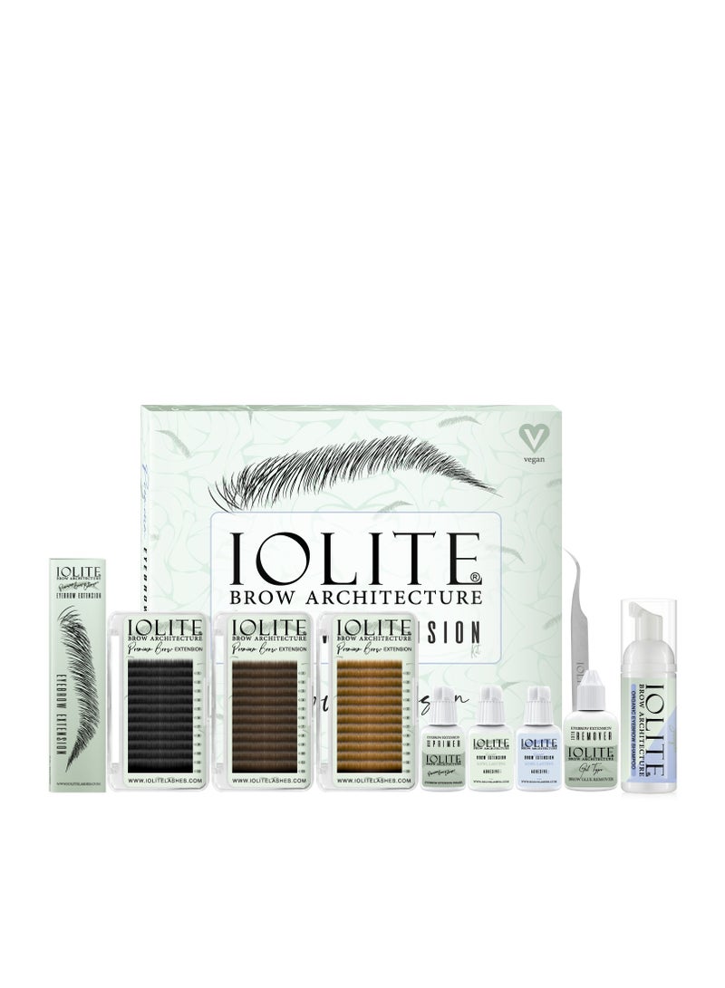 IOLITE طقم تمديدات الحواجب الفاخرة 3 صواني من حواجب المنك بأطوال مختلطة بني فاتح بني داكن أسود مع غراء ومزيل وملقط وشامبو للحواجب - Image 2