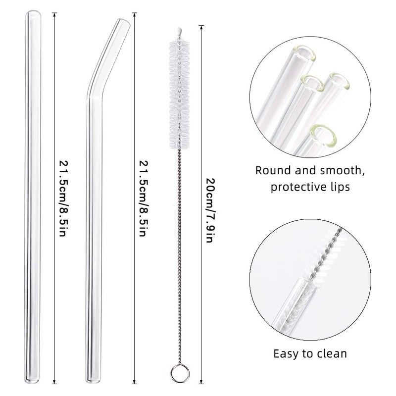 ANNVCHI 16 Pack Reusable Glass Straws,Set of 6 Straight and 6 Bent with 4 Cleaning Brush,Perfect for Smoothies,Tea, Juice, Milkshakes(8.5''x10 MM) - Image 2