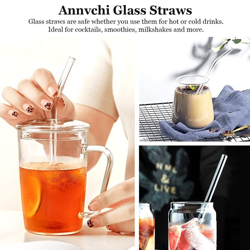 ANNVCHI 16 Pack Reusable Glass Straws,Set of 6 Straight and 6 Bent with 4 Cleaning Brush,Perfect for Smoothies,Tea, Juice, Milkshakes(8.5''x10 MM) - Image 5