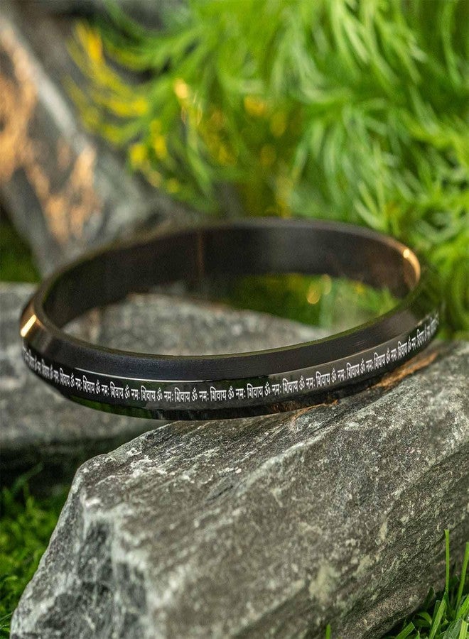 Mesmerize Om Namah Shivay Bracelet for Men, Stainless Steel Spiritual Kada, Waterproof and Hypoallergenic Hindu Religious Jewelry (Black, XL) - Image 2
