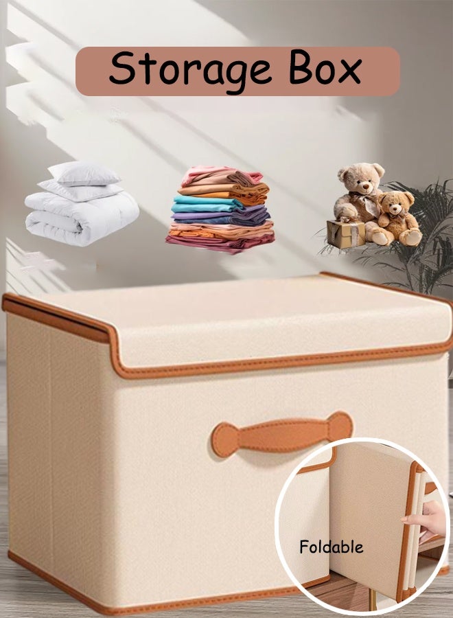 1/2/3 Pack Storage Bins with Lids, Collapsible Closet Organizer Container, Fabric Organizer Box with Handles, Decorative Storage Boxes with Lids for Organizing Clothes, Books, File - Image 1