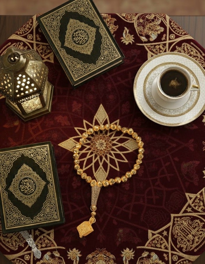 سبحة حجر بركاني بلون ذهبي 33 خرزة | سبحة حجر لافا مع قلادة مضيئة | تشطيب معدني أنيق | سبحة إسلامية للرجال - Image 4