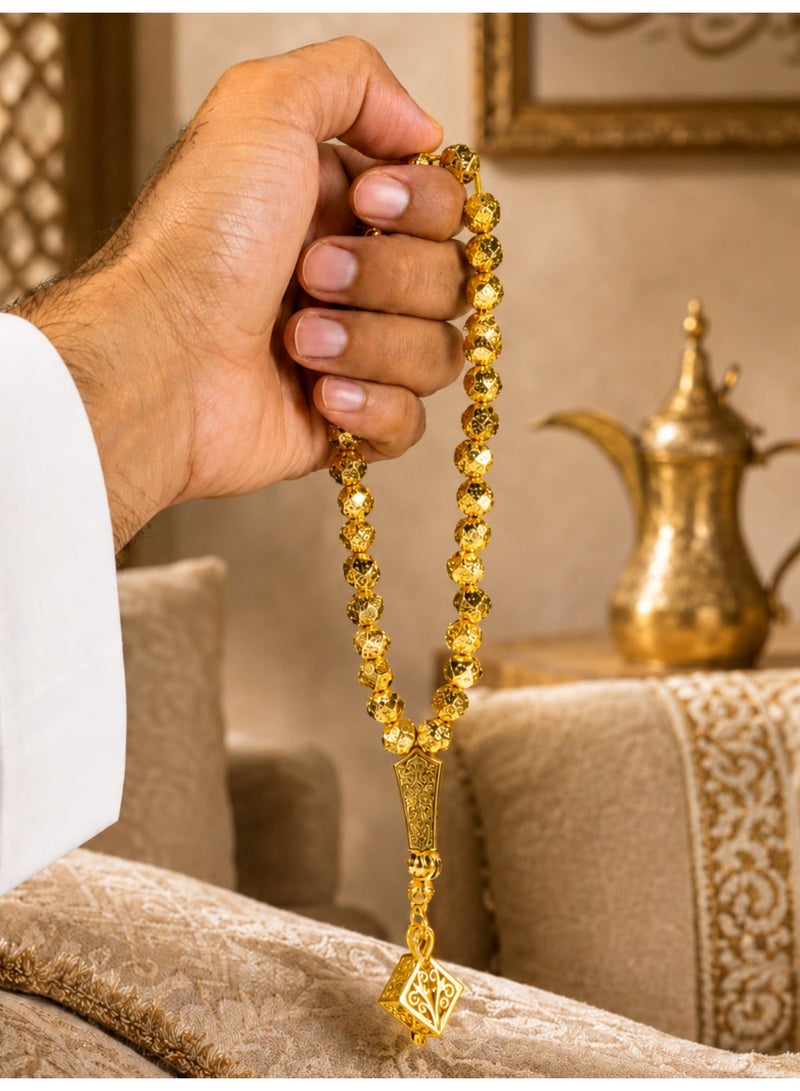 TranquilBeads Gold Color Volcanic Stone Tasbih 33 Beads | Lava Stone Prayer Beads with Luminous Pendant | Textured Beads with Metallic Finish | Elegant Gift | Islamic Tasbih for Men - Image 5
