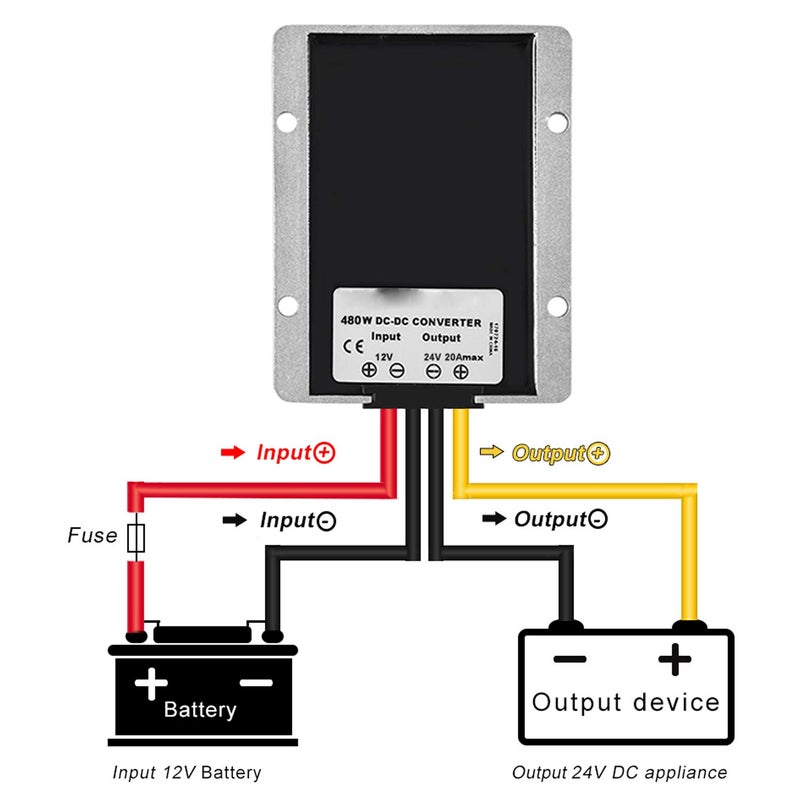MGGi محول DC/DC مقاوم للماء من 12V رفع إلى 24V، معزز 20A 480W منظم جهد، محول طاقة معزز للجهد، وحدة إمداد طاقة محول رفع للسيارة والشاحنة والمركبة والقارب - Image 5