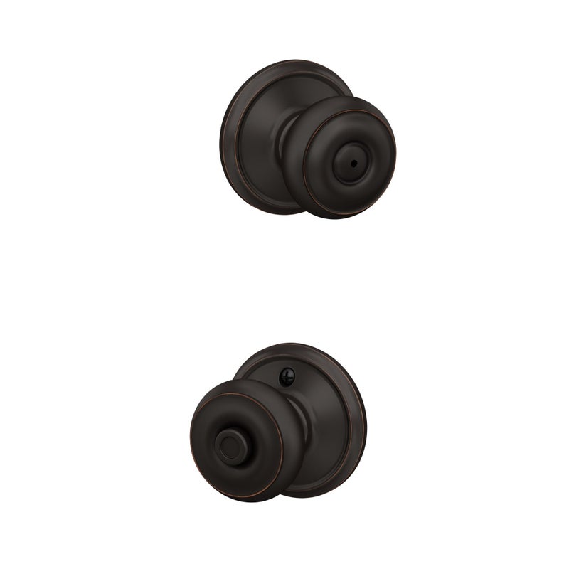 Schlage F40 GEO 716 Georgian Door Knob, Bed & Bath Privacy Lock, Aged Bronze - Image 1