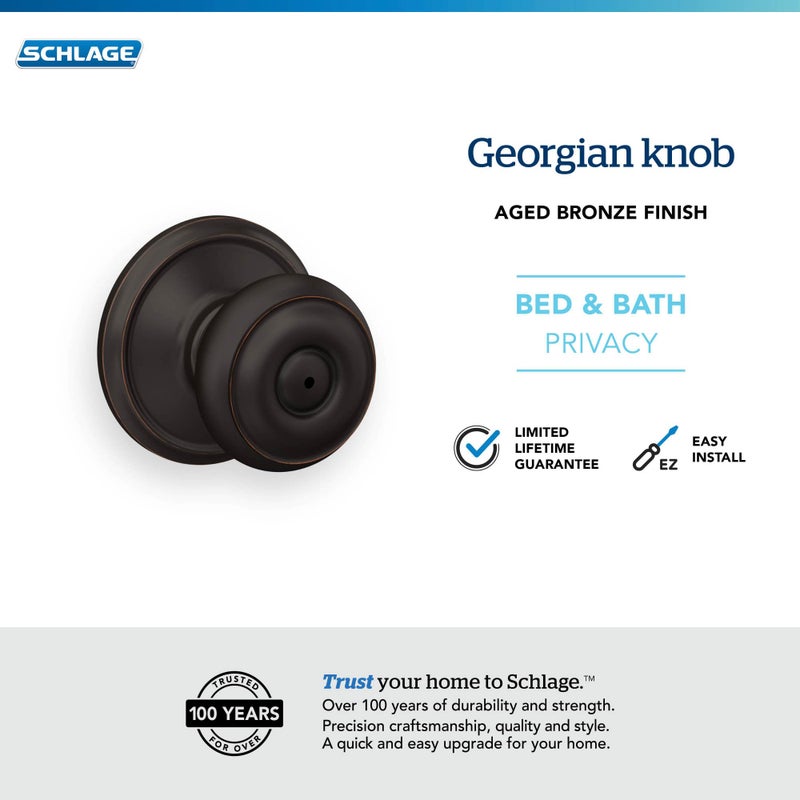 Schlage F40 GEO 716 Georgian Door Knob, Bed & Bath Privacy Lock, Aged Bronze - Image 5