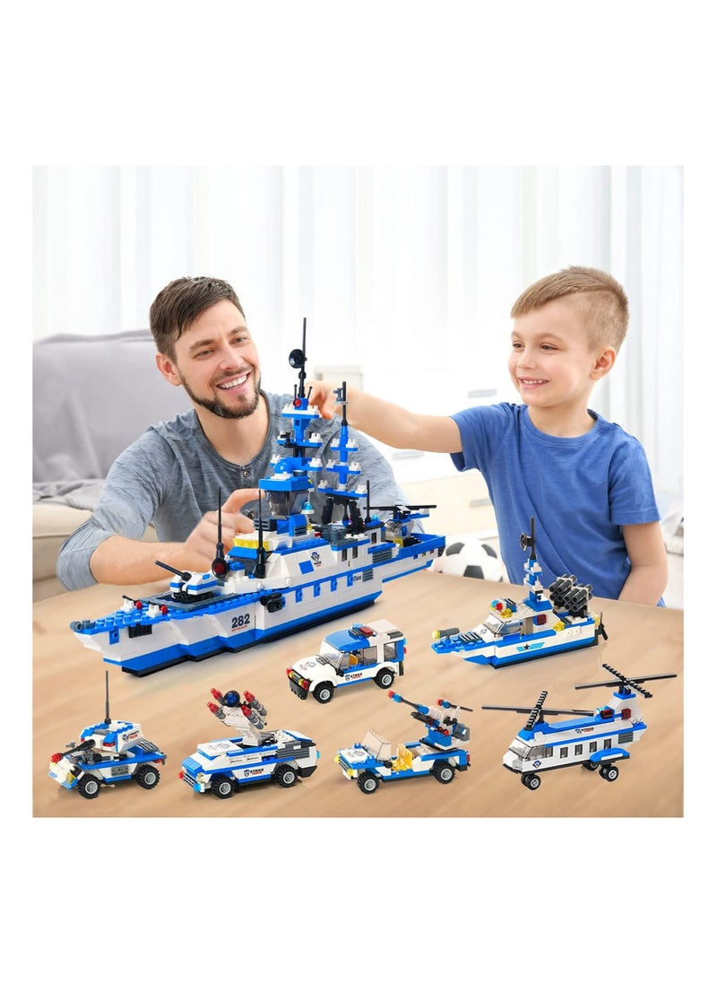 1230pcs 6-in-1 Building Toy, City Police Battleship Building Kit, with Cop Car, Patrol Boat, Helicopter, Best Learning Roleplay Stem Construction Toys, Gift for Boys and Girls 6-12  - Image 3