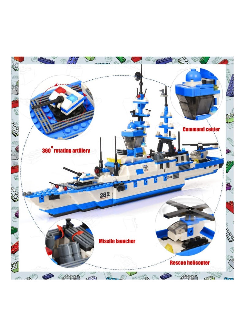 1230pcs 6-in-1 Building Toy, City Police Battleship Building Kit, with Cop Car, Patrol Boat, Helicopter, Best Learning Roleplay Stem Construction Toys, Gift for Boys and Girls 6-12  - Image 4