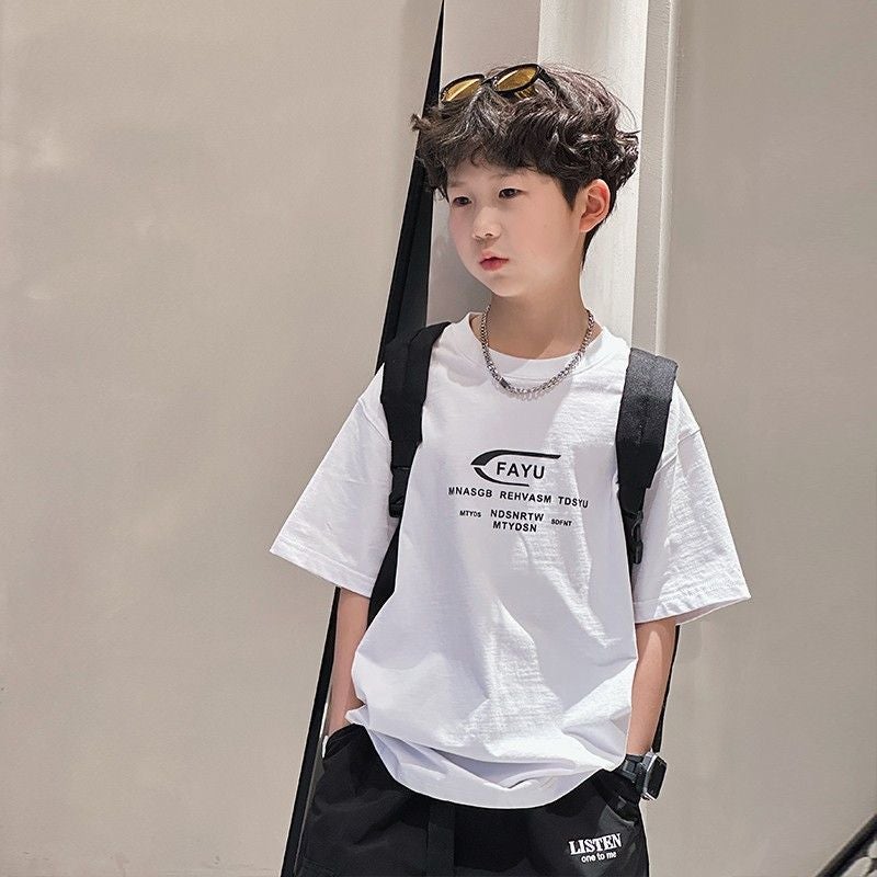 Cotton Boys Short-Sleeved T-Shirt 2023 New Style Mid-Large Children'S Western Style All-Match Loose Top Trendy For Primary And Secondary School Students - Image 4