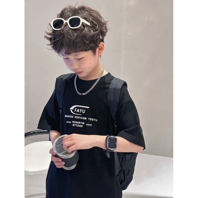 Cotton Boys Short-Sleeved T-Shirt 2023 New Style Mid-Large Children'S Western Style All-Match Loose Top Trendy For Primary And Secondary School Students - Image 5