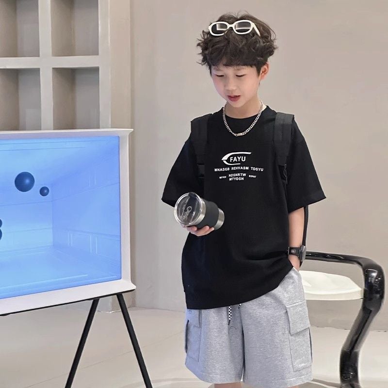 Cotton Boys Short-Sleeved T-Shirt 2023 New Style Mid-Large Children'S Western Style All-Match Loose Top Trendy For Primary And Secondary School Students - Image 3