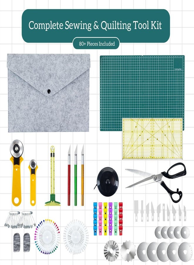 MrCarbon Rotary Cutter Set for Sewing & Quilting, 28mm & 45mm Fabric Cutters with Extra Blades, Foldable A3 Cutting Mat, Scissors, Rulers & Craft Tools Kit for Fabric Cutting, Patchwork, DIY Crafts - Image 2