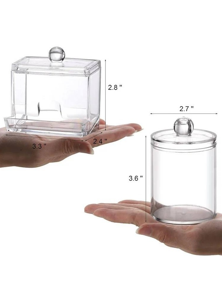 مجموعة من 3 عبوات حمام اكريليك لتخزين المكياج مع اغطية  منظم حمام لتخزين ادوات المكياج مع حامل وسادات قطنية وحامل سدادات قطنية وحامل صوف وقطن - Image 3