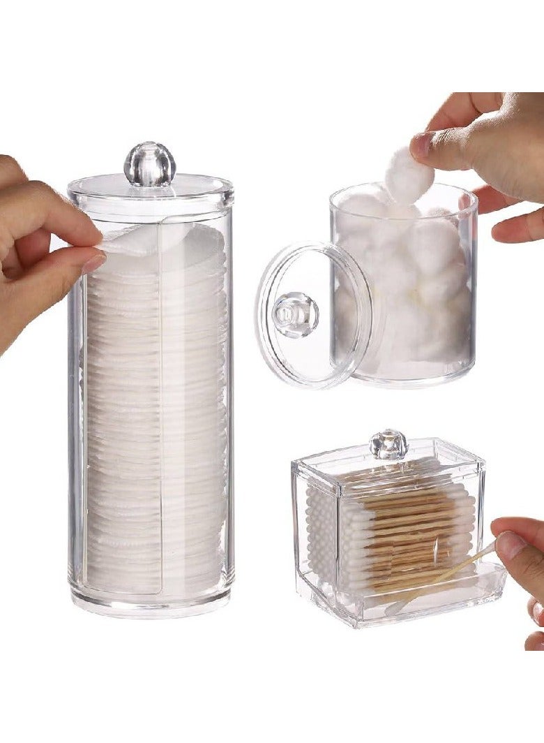 مجموعة من 3 عبوات حمام اكريليك لتخزين المكياج مع اغطية  منظم حمام لتخزين ادوات المكياج مع حامل وسادات قطنية وحامل سدادات قطنية وحامل صوف وقطن - Image 2