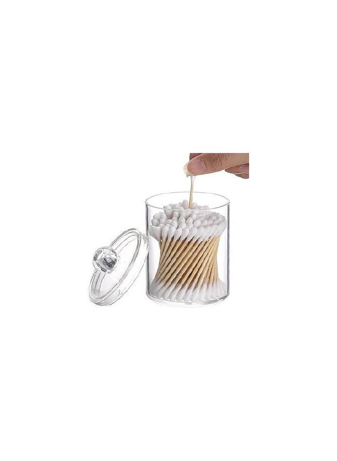 مجموعة من 3 عبوات حمام اكريليك لتخزين المكياج مع اغطية  منظم حمام لتخزين ادوات المكياج مع حامل وسادات قطنية وحامل سدادات قطنية وحامل صوف وقطن - Image 5