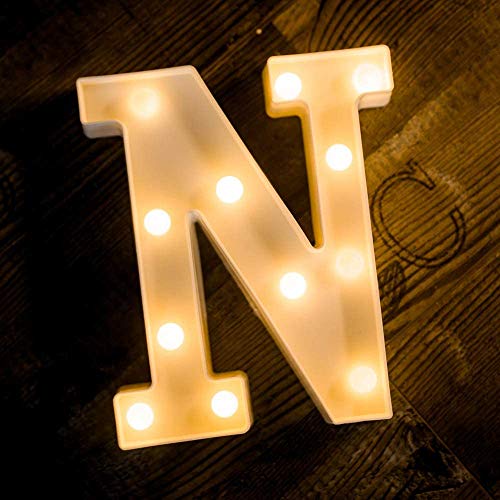 MIRADH LED Marquee Letter Lights Sign; Light Up Alphabet Letters for Wedding Birthday Party Christmas Home Bar Decoration; Warm White (Letter-N) - Image 1