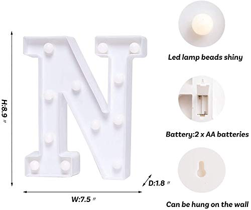 MIRADH LED Marquee Letter Lights Sign; Light Up Alphabet Letters for Wedding Birthday Party Christmas Home Bar Decoration; Warm White (Letter-N) - Image 2