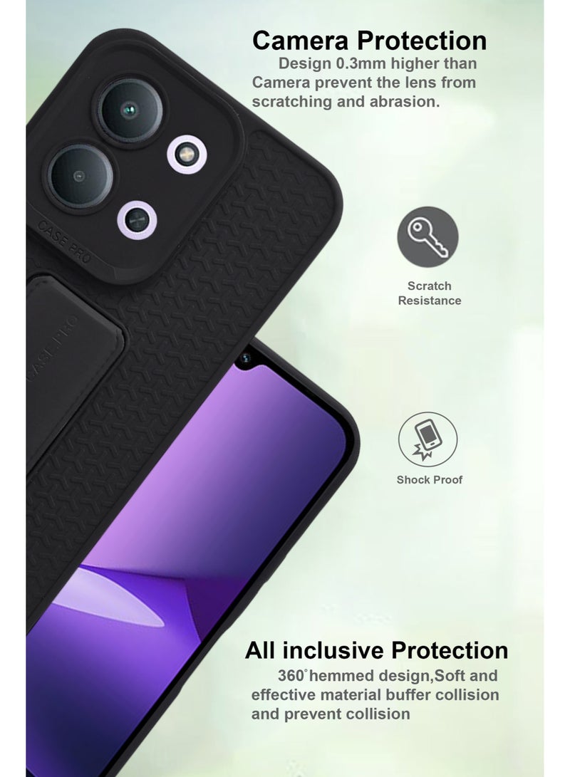 Xiaomi Redmi 15C - Black Semi Soft Self Designed Magnetic Back Stand Case  With Foldable Kickstand & Finger Strap - Image 2