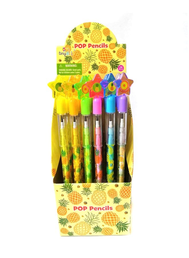 TINYMILLS 24 Pcs Pineapples Multi Point Stackable Push Pencil Assortment with Eraser for Luau Party Favors Goodie Bag Stuffers Classroom Rewards Pinata Fillers Carnival Prize - Image 2