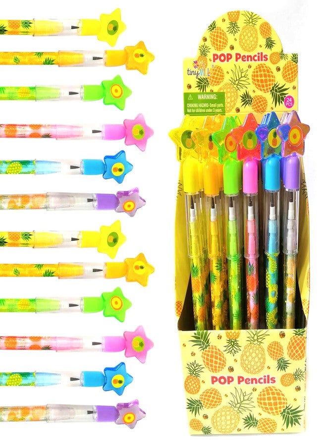 TINYMILLS 24 Pcs Pineapples Multi Point Stackable Push Pencil Assortment with Eraser for Luau Party Favors Goodie Bag Stuffers Classroom Rewards Pinata Fillers Carnival Prize - Image 1