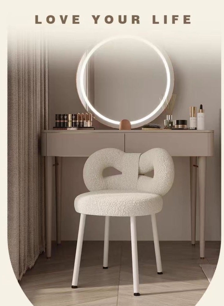 fashionhome Modern Minimalist Design Single Sofa Comfy Fluffy Vanity Chair Elegant Makeup Desk Chairs Bowknot Shape Backrest Dinning Chair with Padded Legs for Bedroom Living Room 36x36x67 cm  - Image 5