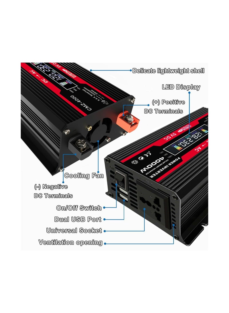 MUNTAQI محول الطاقة الشمسية للمركبات 4000 واط، محول موجة جيبية، 12 فولت إلى 230 فولت، لمراوح السيارات/محطات الهواء الطلق - Image 3
