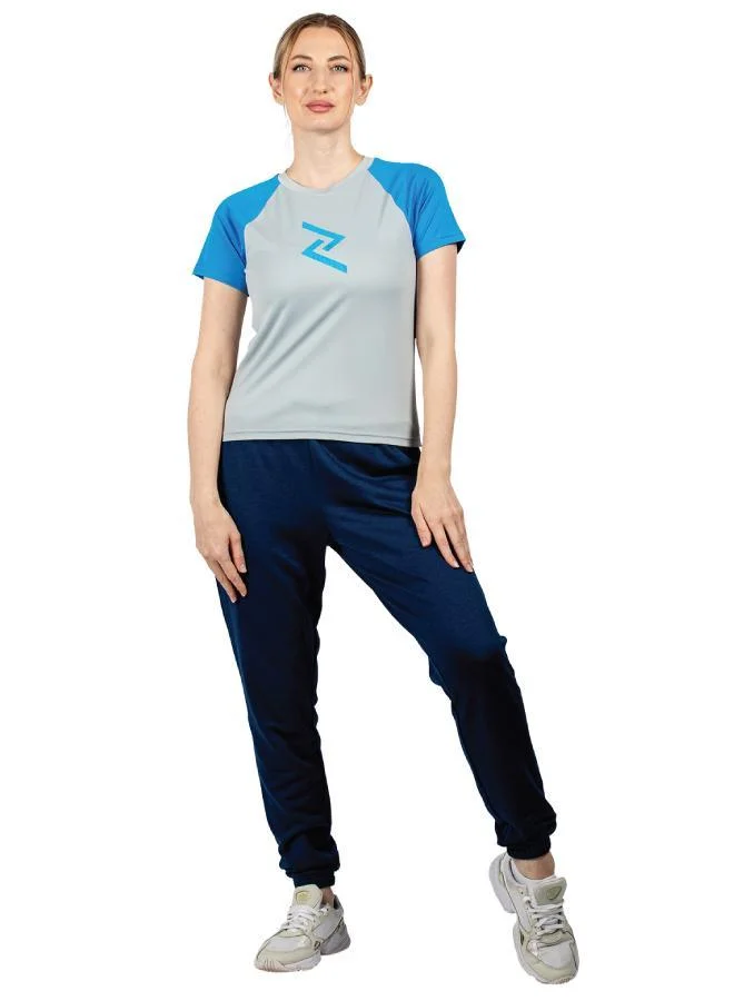 Zaecy Cloudy Gray-Happy Blue Women's Raglan Sleeve Top for Women | Best Price UAE