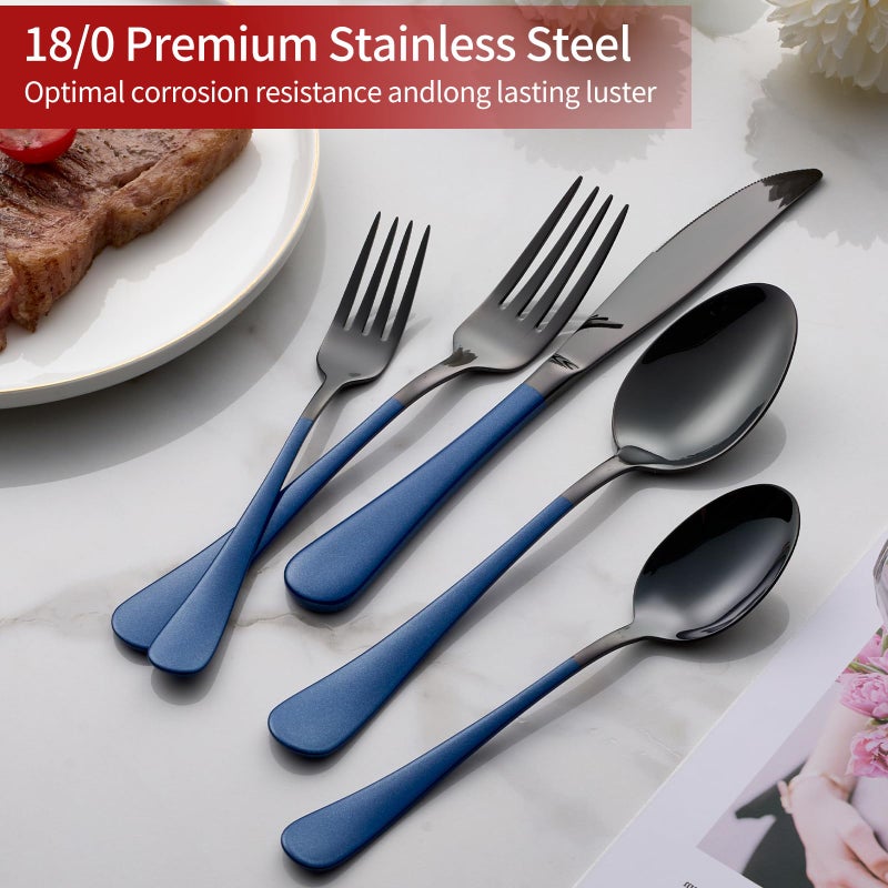 Onlycooker 20-Piece Black Silverware Set 18/0 Stainless Steel Flatware Sapphire Blue Handle Cutlery Set Service for 4 Dinner Knives Forks Spoons Set Mirror Finish Dishwasher Safe - Image 4