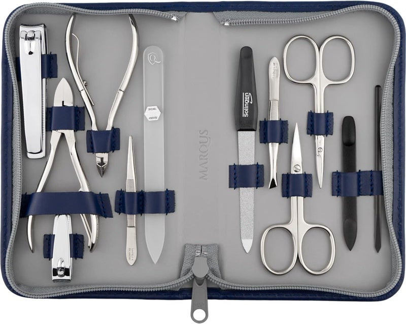 Manicure Set Women and Men – 12-Piece Professional Grooming Kit with Premium Tools, Genuine Leather Case, and exclusive Glass Nail File for Hand & Foot Care, German Quality