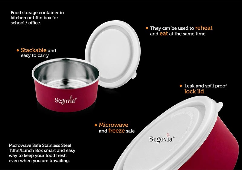 SEGOVIA Stainless Steel Airtight Containers for Storage with Transparent Lid Microwave Safe Containers Leakproof Container for Kitchen Storage 400 ML Pack of 2 - Image 4