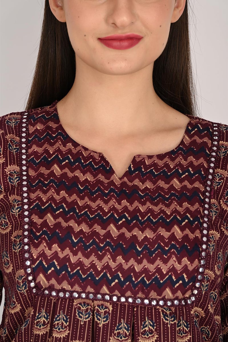Rajnandini Women's Cotton Blend Jaipuri Printed Kurta & Pant with Dupatta (JOPLST218R-6XL_Wine & Beige_6XL) - Image 3