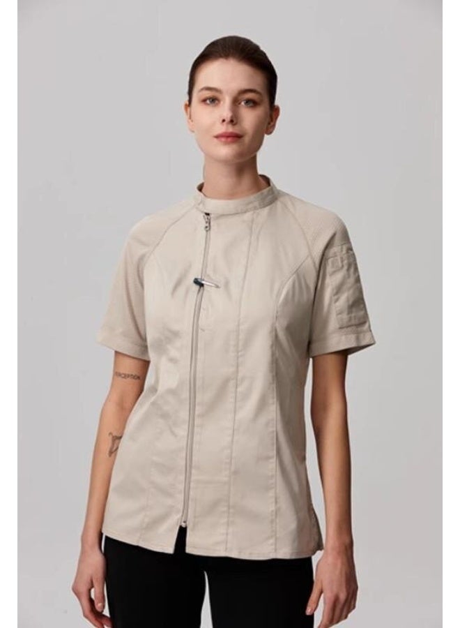 NIBEMINENT Men's long and short sleeved chef's uniforms, summer thin and breathable, restaurant and hotel baking quick-drying chef's work clothes, women's  - Image 1