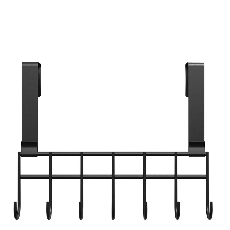 Appucoco Over The Door Hook Hanger Hanging Organizer Rack Steel Door Hook Hanger Wall Hook Rack 7 Hooks Black - Image 5