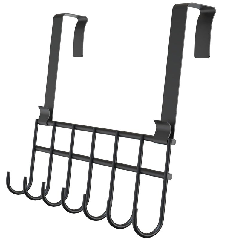 Appucoco Over The Door Hook Hanger Hanging Organizer Rack Steel Door Hook Hanger Wall Hook Rack 7 Hooks Black - Image 2