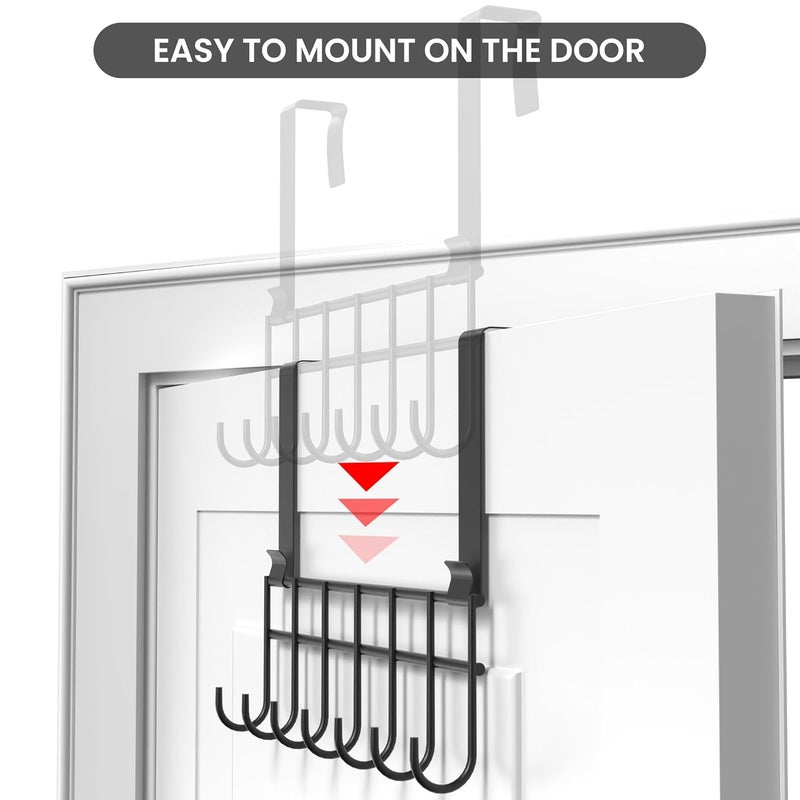 Appucoco Over The Door Hook Hanger Hanging Organizer Rack Steel Door Hook Hanger Wall Hook Rack 7 Hooks Black - Image 3