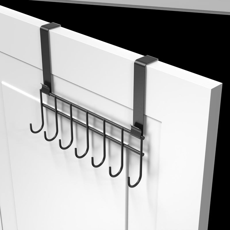 Appucoco Over The Door Hook Hanger Hanging Organizer Rack Steel Door Hook Hanger Wall Hook Rack 7 Hooks Black - Image 4