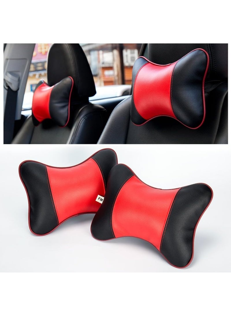 عسافكو  وسادة دعم الرقبة للسيارة من Assafco - قطعتين - وسائد جلدية فاخرة لدعم الرقبة والكتف أثناء القيادة، تصميم مريح ومتين، ألوان متعددة (أسود، أزرق، أحمر) - Image 1