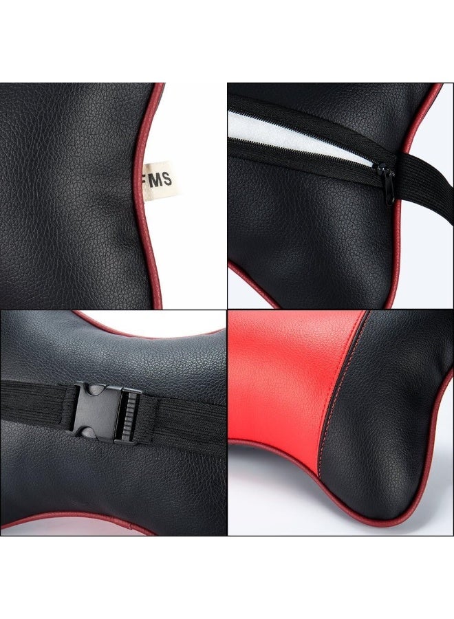 عسافكو  وسادة دعم الرقبة للسيارة من Assafco - قطعتين - وسائد جلدية فاخرة لدعم الرقبة والكتف أثناء القيادة، تصميم مريح ومتين، ألوان متعددة (أسود، أزرق، أحمر) - Image 5