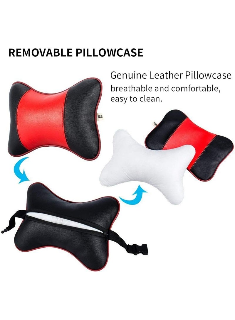 عسافكو  وسادة دعم الرقبة للسيارة من Assafco - قطعتين - وسائد جلدية فاخرة لدعم الرقبة والكتف أثناء القيادة، تصميم مريح ومتين، ألوان متعددة (أسود، أزرق، أحمر) - Image 4