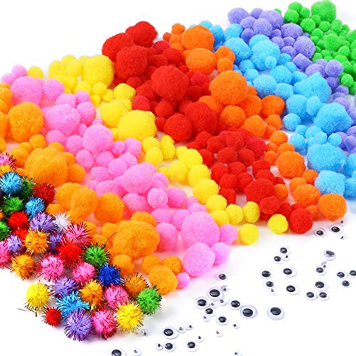 Caydo 2000 Pieces Assorted Sizes Multicolor Pompoms Glitter Pom Poms with 4 Sizes Wiggle Eyes for Hobby DIY Art Craft Supplies - Image 2