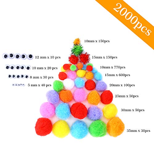 Caydo 2000 Pieces Assorted Sizes Multicolor Pompoms Glitter Pom Poms with 4 Sizes Wiggle Eyes for Hobby DIY Art Craft Supplies - Image 4