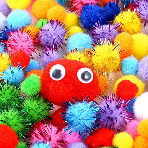 Caydo 2000 Pieces Assorted Sizes Multicolor Pompoms Glitter Pom Poms with 4 Sizes Wiggle Eyes for Hobby DIY Art Craft Supplies - Image 3