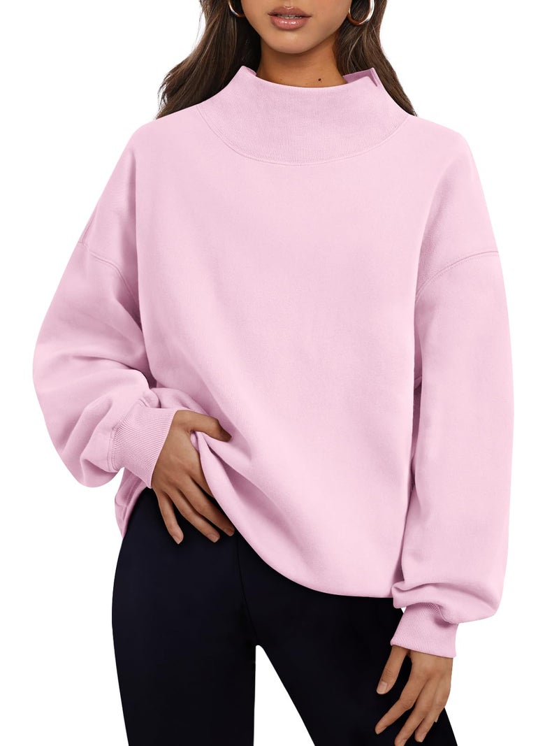 Trendy Queen Womens Oversized Sweatshirts Turtleneck Pullover Long Sleeve Hoodies Tops Fall Fashion Outfits 2026 Clothes LightPink XS - Image 1